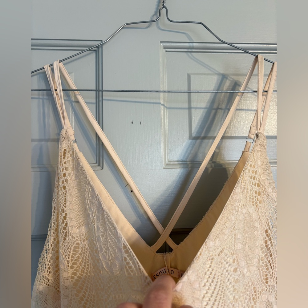 NEW ESQUALO Size 10 Cream Lace Crochet Tank Mini Dress - Picture 7 of 7